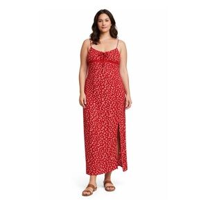 Aeropostale Red Floral Maxi Dress Spaghetti Straps Side Slit Size L